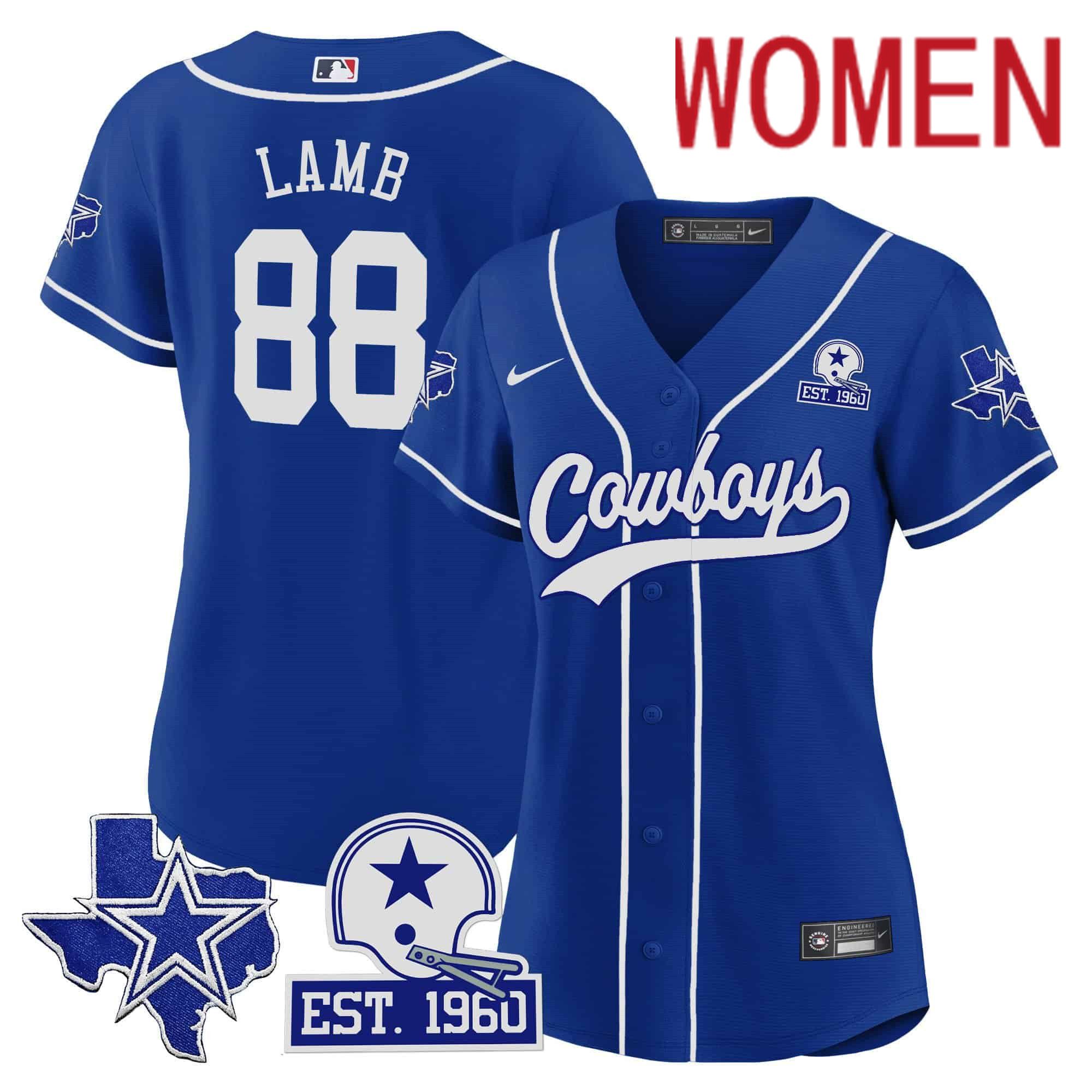 Women Dallas Cowboys #88 Lamb Blue 2024 Nike Patch Baseball NFL Jersey